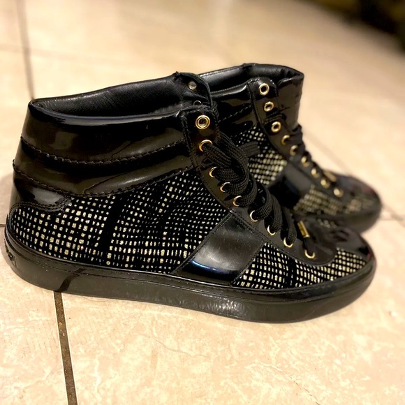 Jimmy Choo Men's Belgravia Black/Gold Net Flocked Glitter Sneakers N3765 Size 13 - Picture 3 of 9